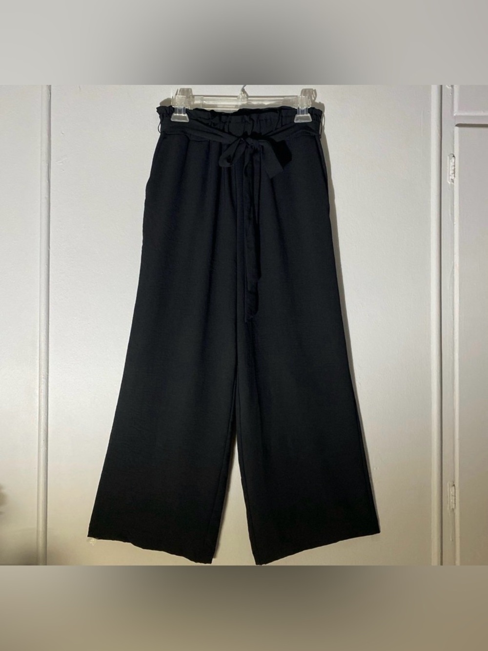 NWOT JULES LEOPOLD Black High Waist Wide Leg Ankle Dress Pants Palazzo Pockets S